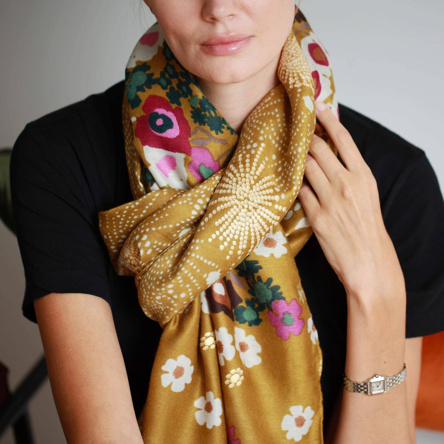 Studio Hop - Purple Poppy Dotty Stars Gold Foliage Scarf