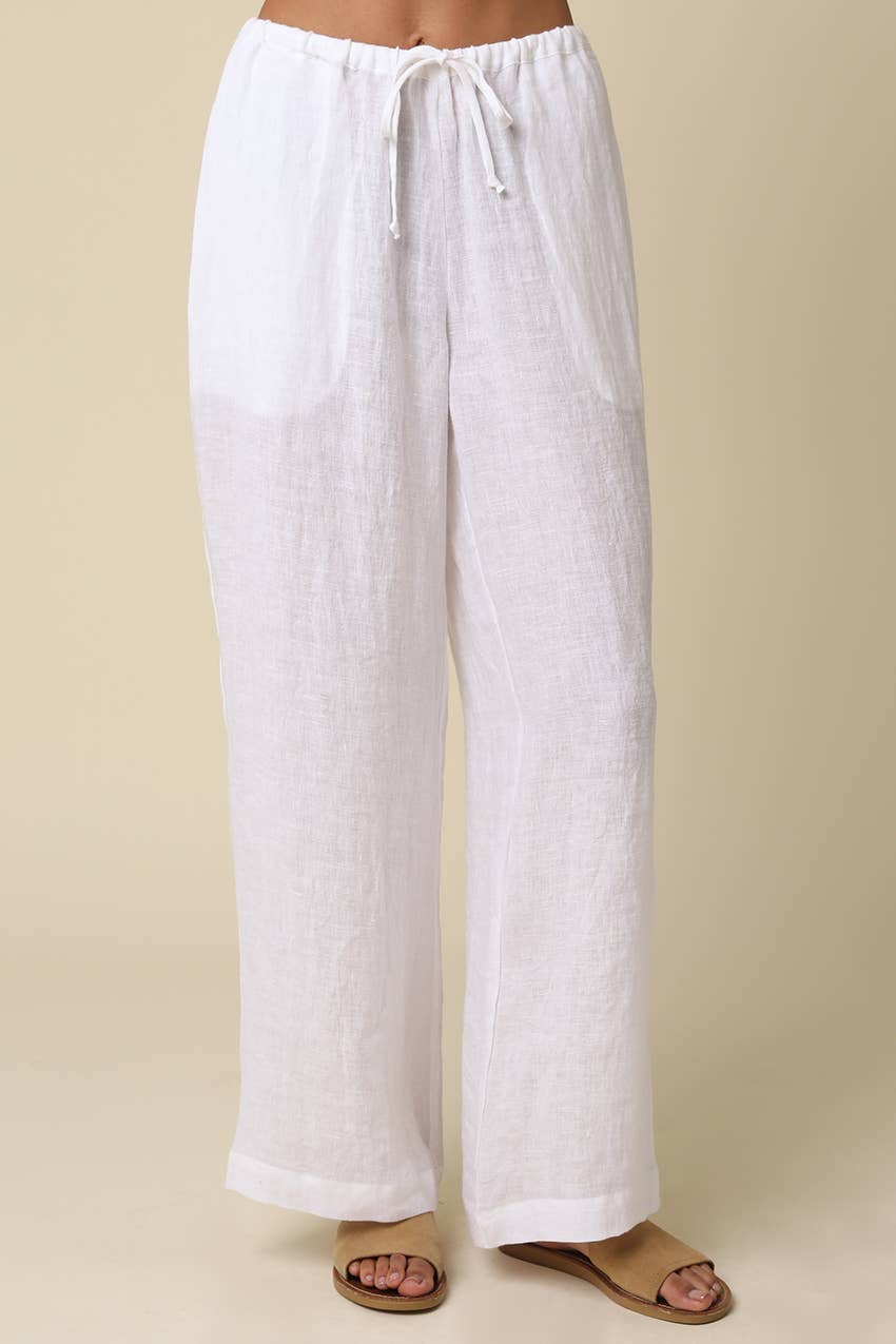 Millie Wide-Leg Drawstring Linen Pants - Olivaceous