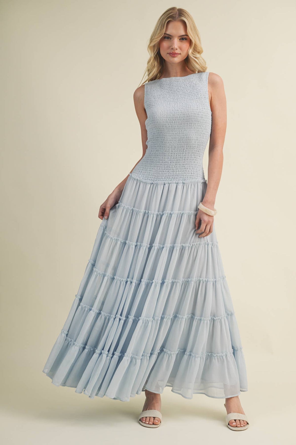 Mustard Seed - Smocked Boat Neck Tiered Maxi Dress