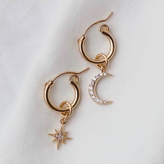 Katie Waltman Jewelry - CELESTIAL STAR AND MOON HOOPS
