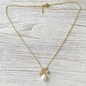 Pearl, Sun, Micro Pave Necklace