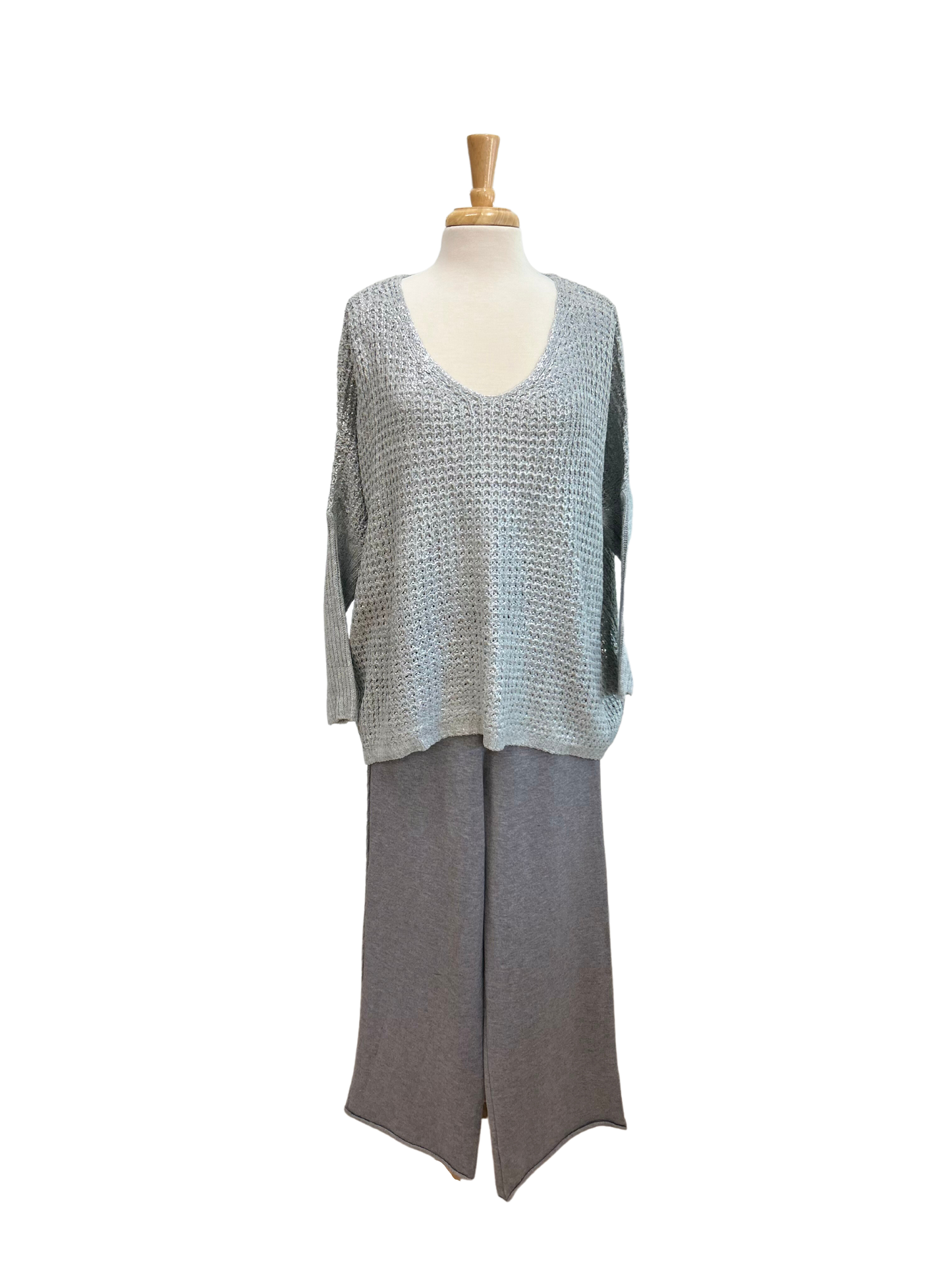 V-Neck Metallic Hi-Lo Sweater