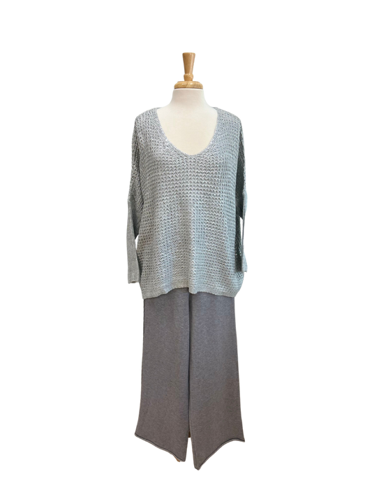 V-Neck Metallic Hi-Lo Sweater