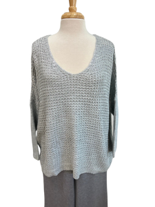 V-Neck Metallic Hi-Lo Sweater