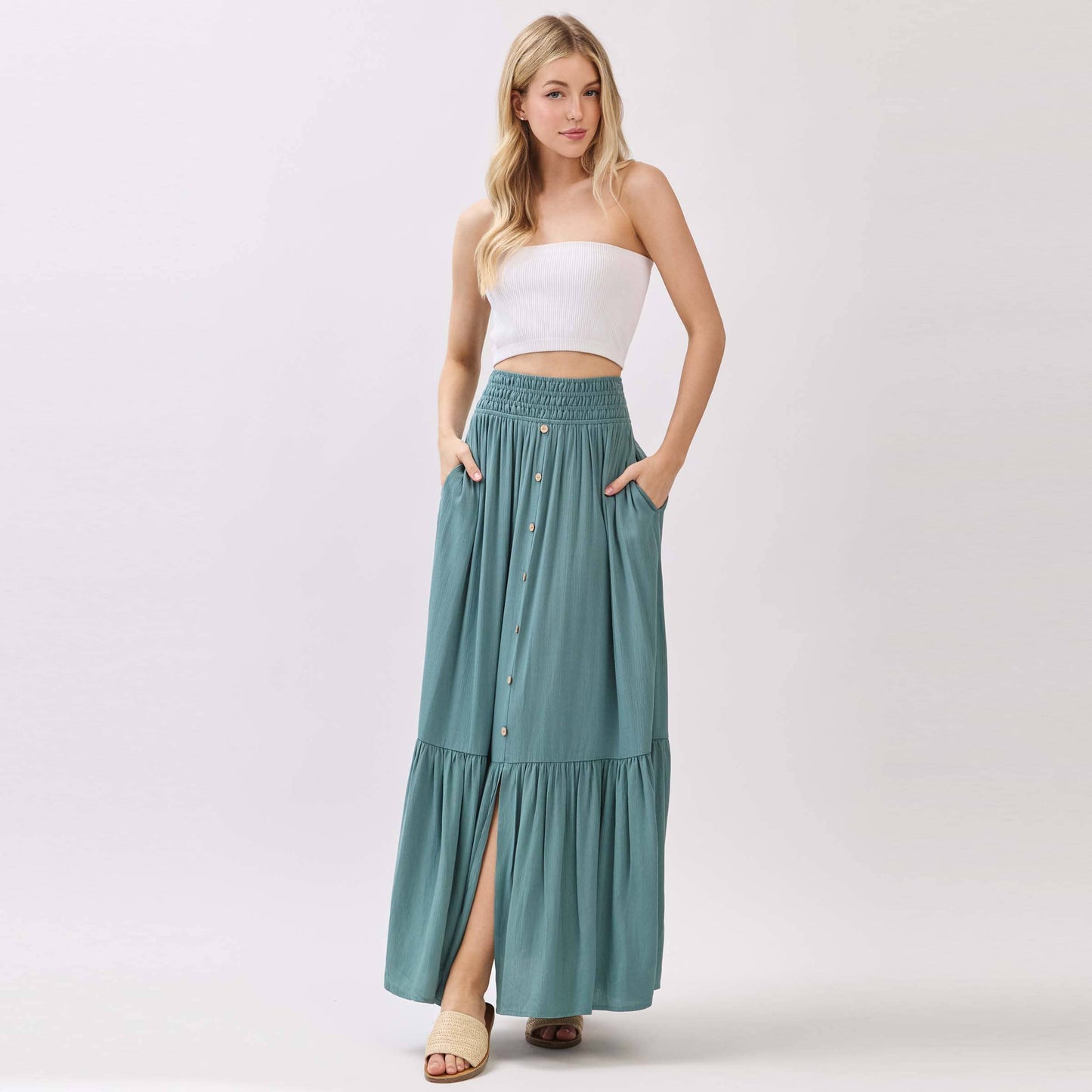 Ruffled Smocked Waist Tiered Maxi Skirt - Final Touch