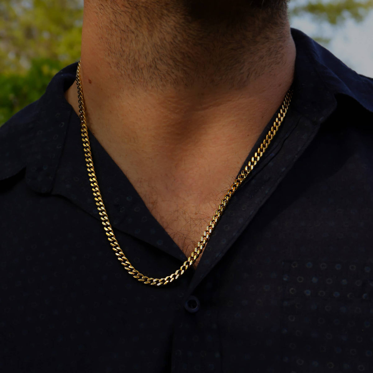 18K Gold PVD Stainless Steel Curb Chain Necklace - WJW