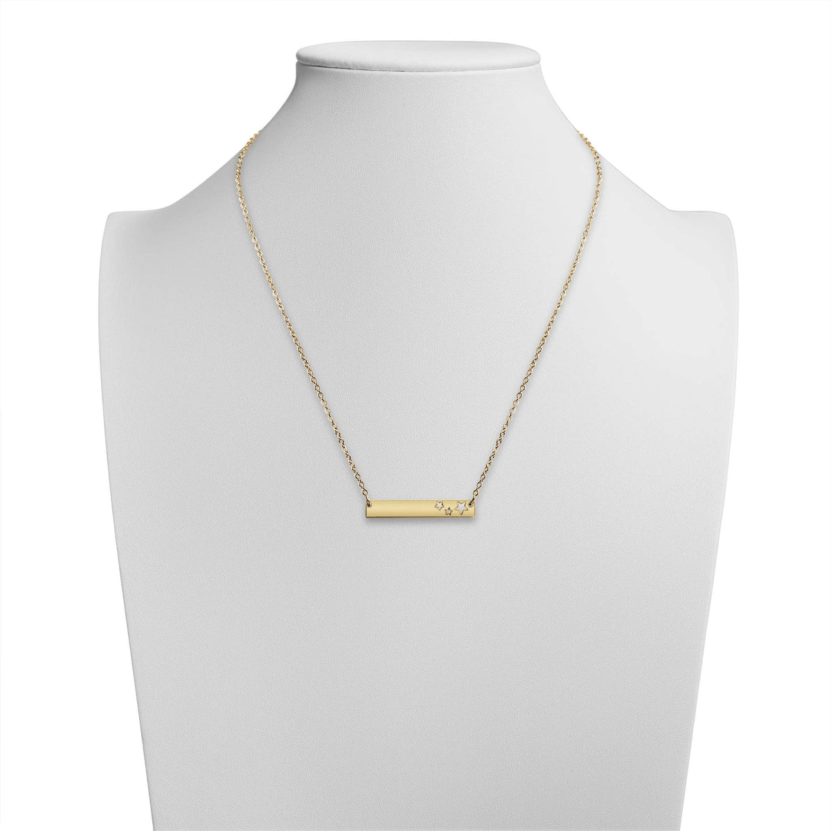 18K Gold PVD Stainless Stars Blank Bar Necklace - WJW