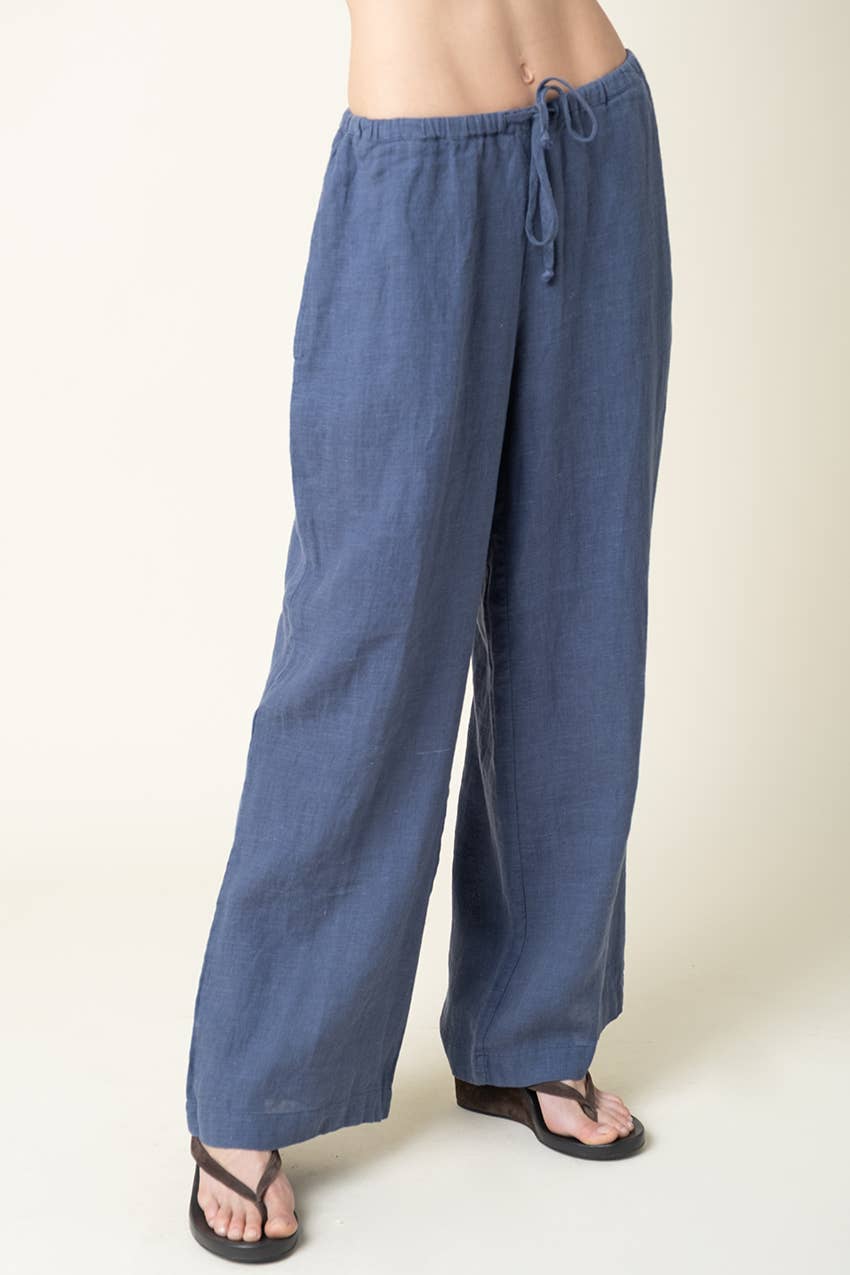 Millie Wide-Leg Drawstring Linen Pants - Olivaceous