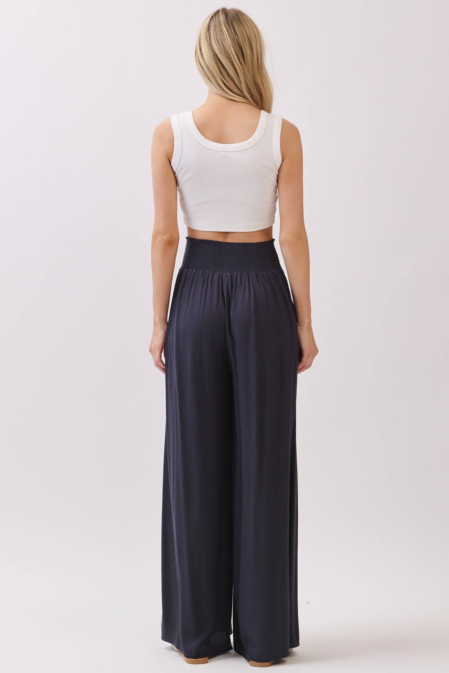 WIDE SMOCK WAIST WIDE LEG PANTS - VNP70263D