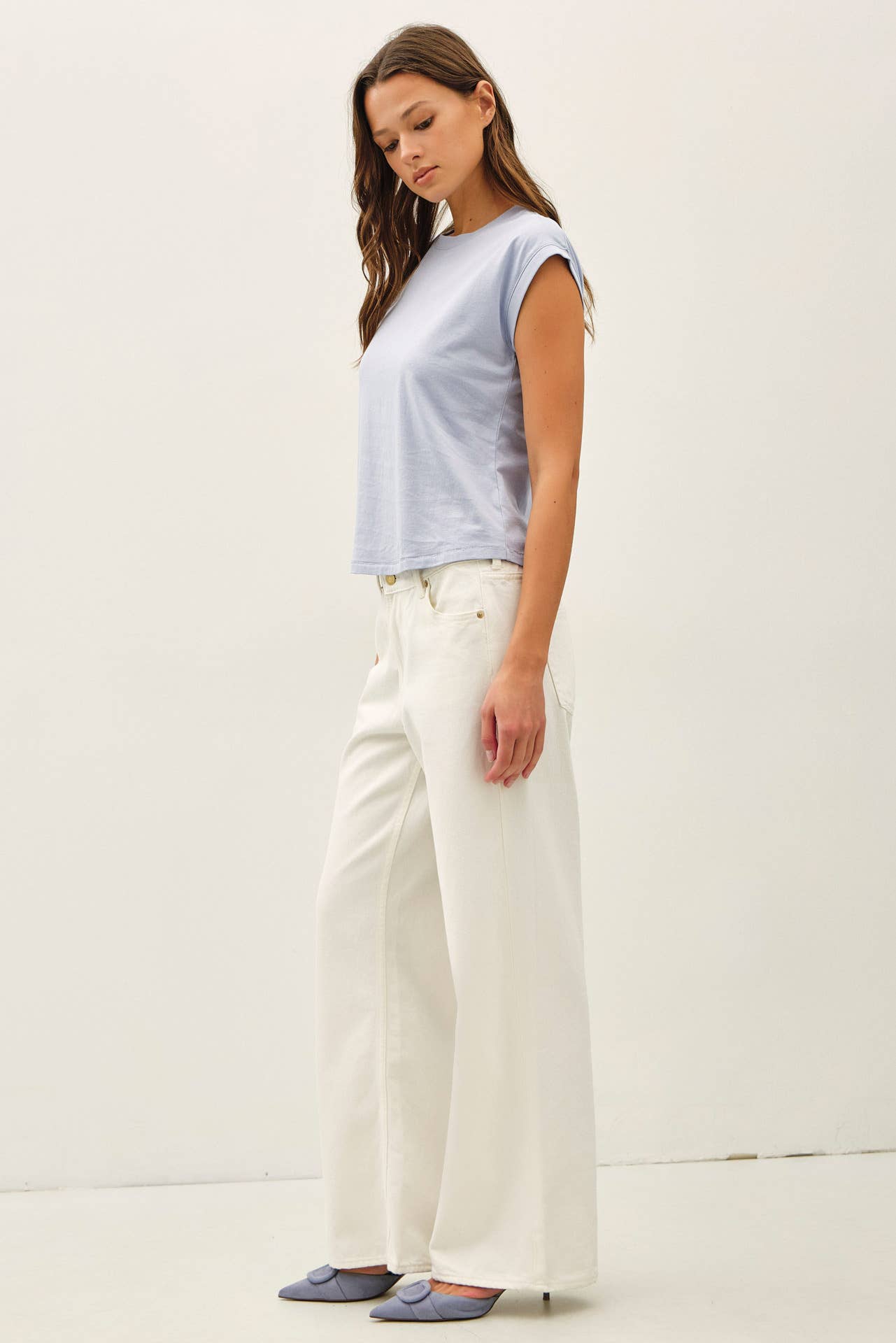 Be Cool - GARMENT DYED COTTON CAP SLEEVE CREW NECK