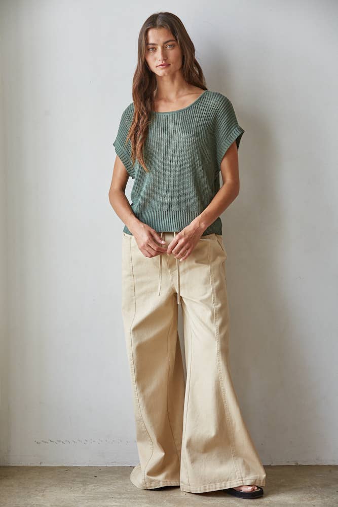 W1979 | Knit Sweater See Through Short Sleeve Pullover Top
