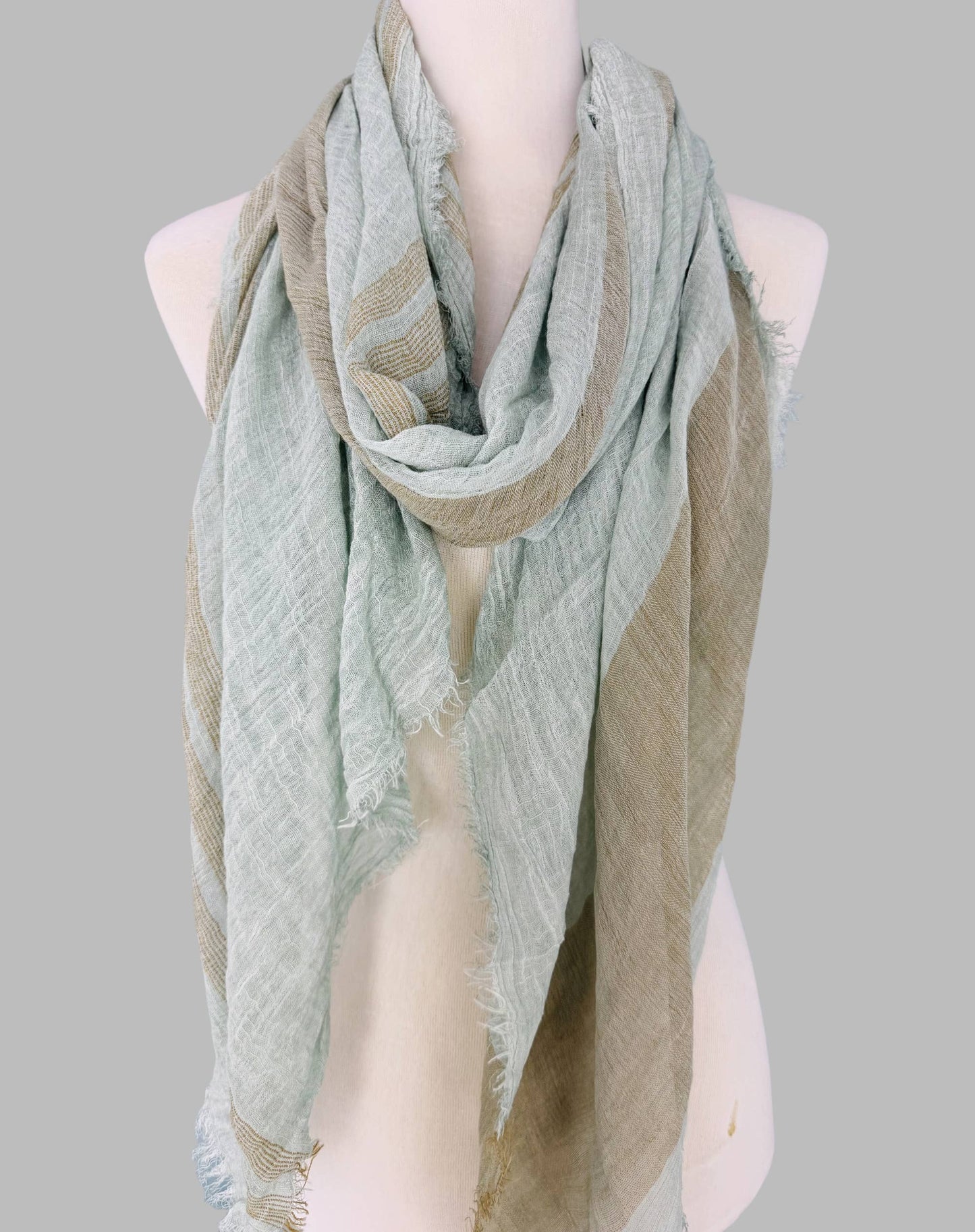 JC Sunny Fashion - JC021038 Textured Gauze Scarf Shawl – Soft Washed Colorblock Wrap with Subtle Distressed Dye & Raw Fringe Edges