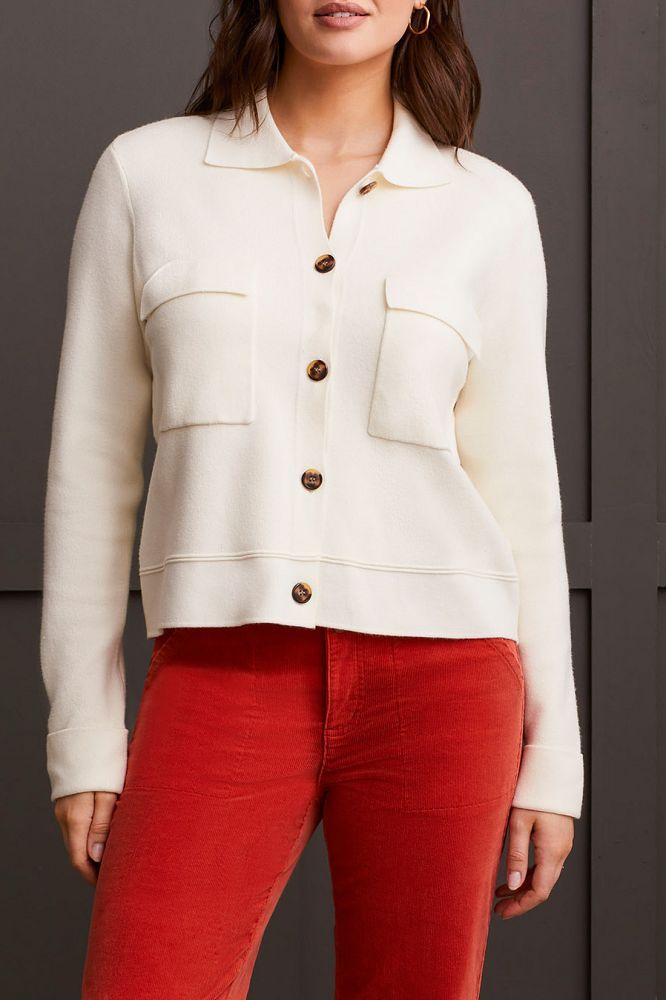 L/S SWEATER CARDIGAN W/COLLAR & PKTS
