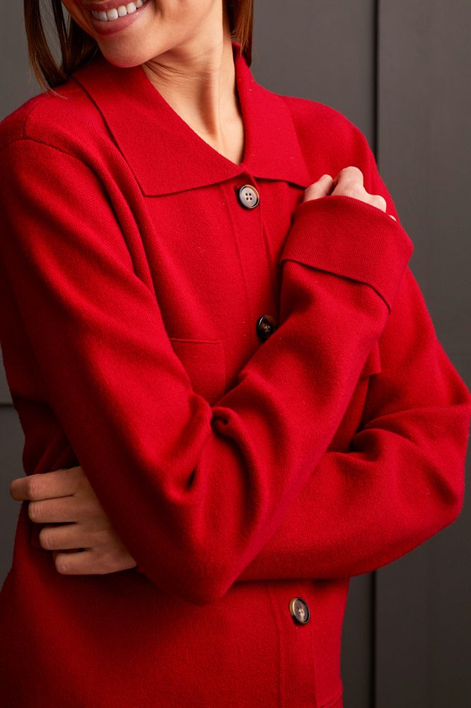 L/S SWEATER CARDIGAN W/COLLAR & PKTS