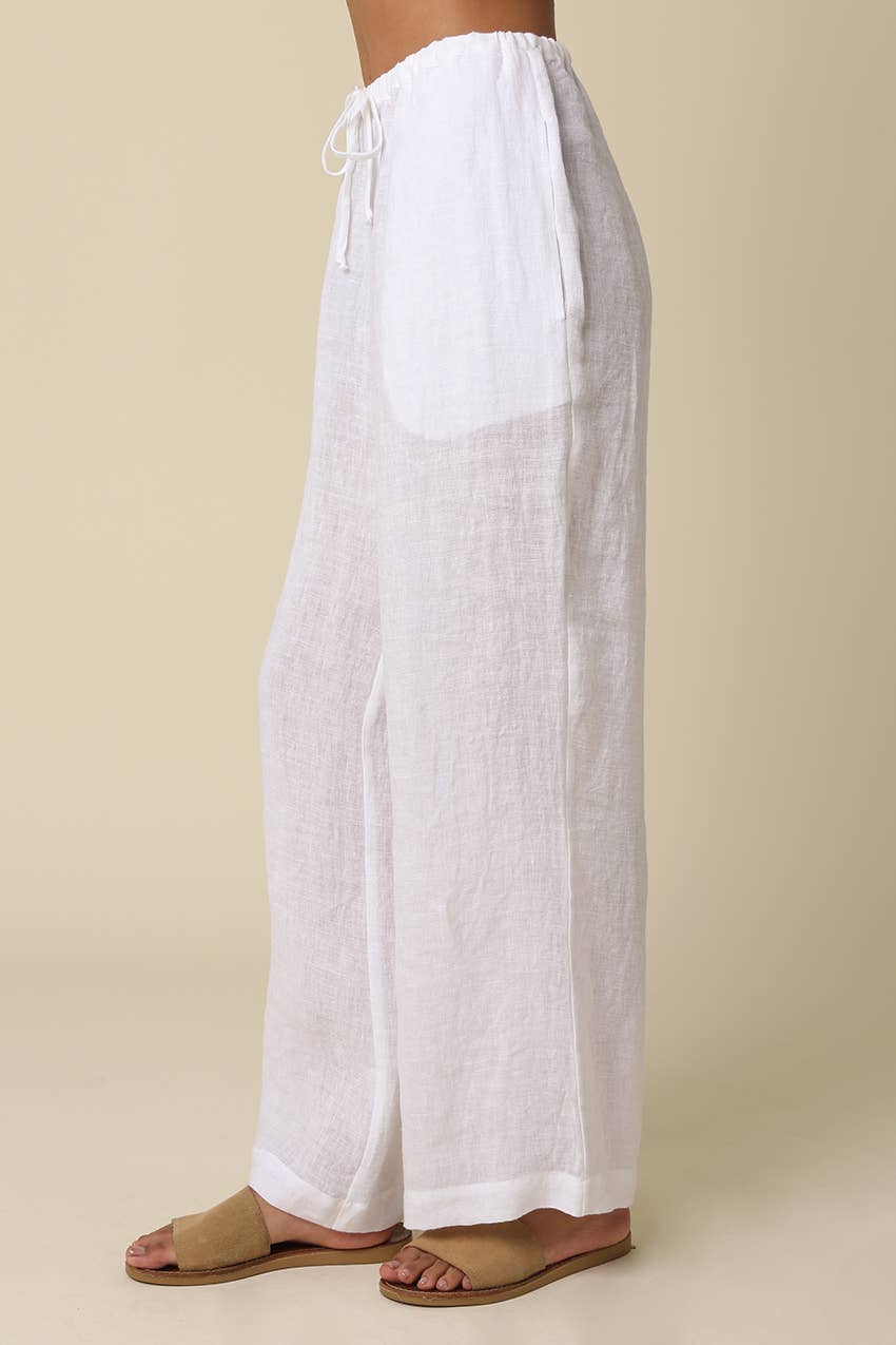 Millie Wide-Leg Drawstring Linen Pants - Olivaceous
