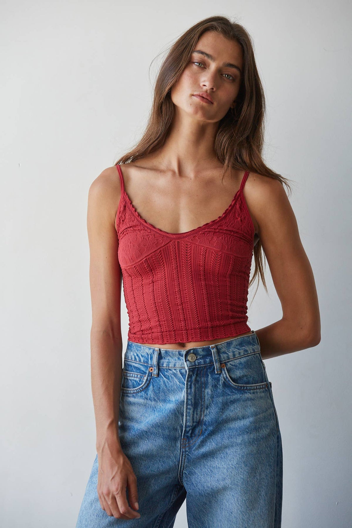 Knit Seamless Nylon Spandex Jacquard Pattern Top - By Together