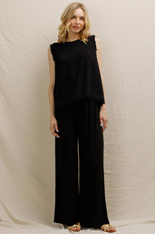 En Crème - Elastic Waistband Wide Leg Pants
