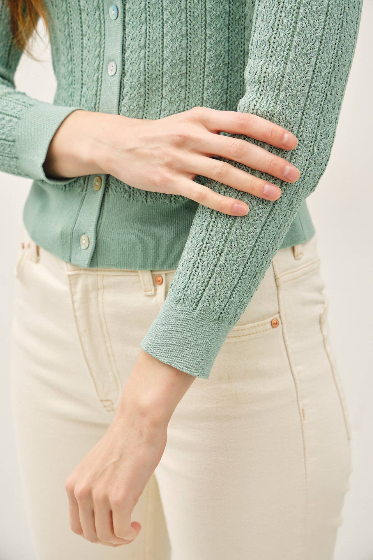 Be Cool - POINTELLE 3/4 SLEEVE CARDIGAN