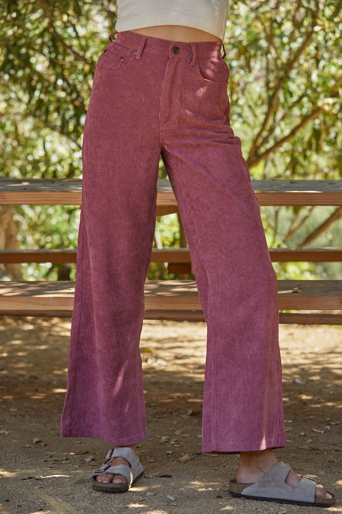 Woven Corduroy High Waisted Straight Fit Pants - By together