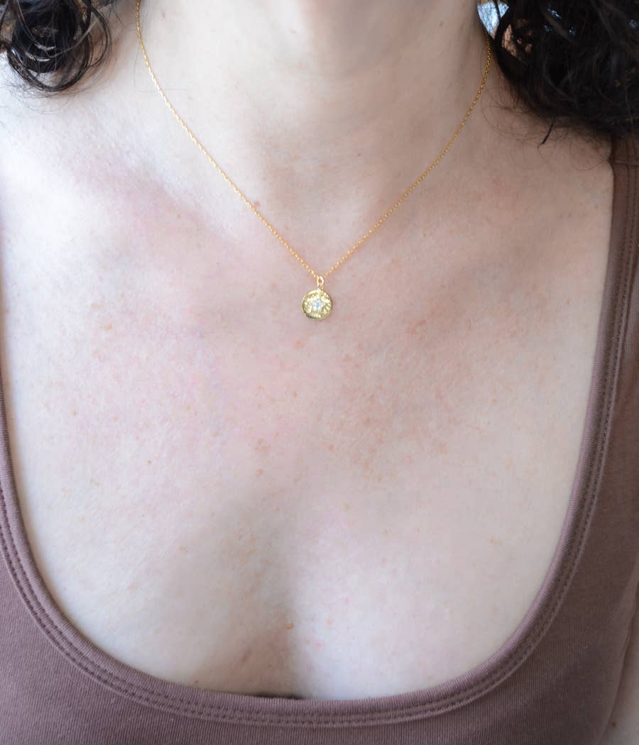 AJS Design Studio - Gold star necklace with turquoise & cubic zirconia accents
