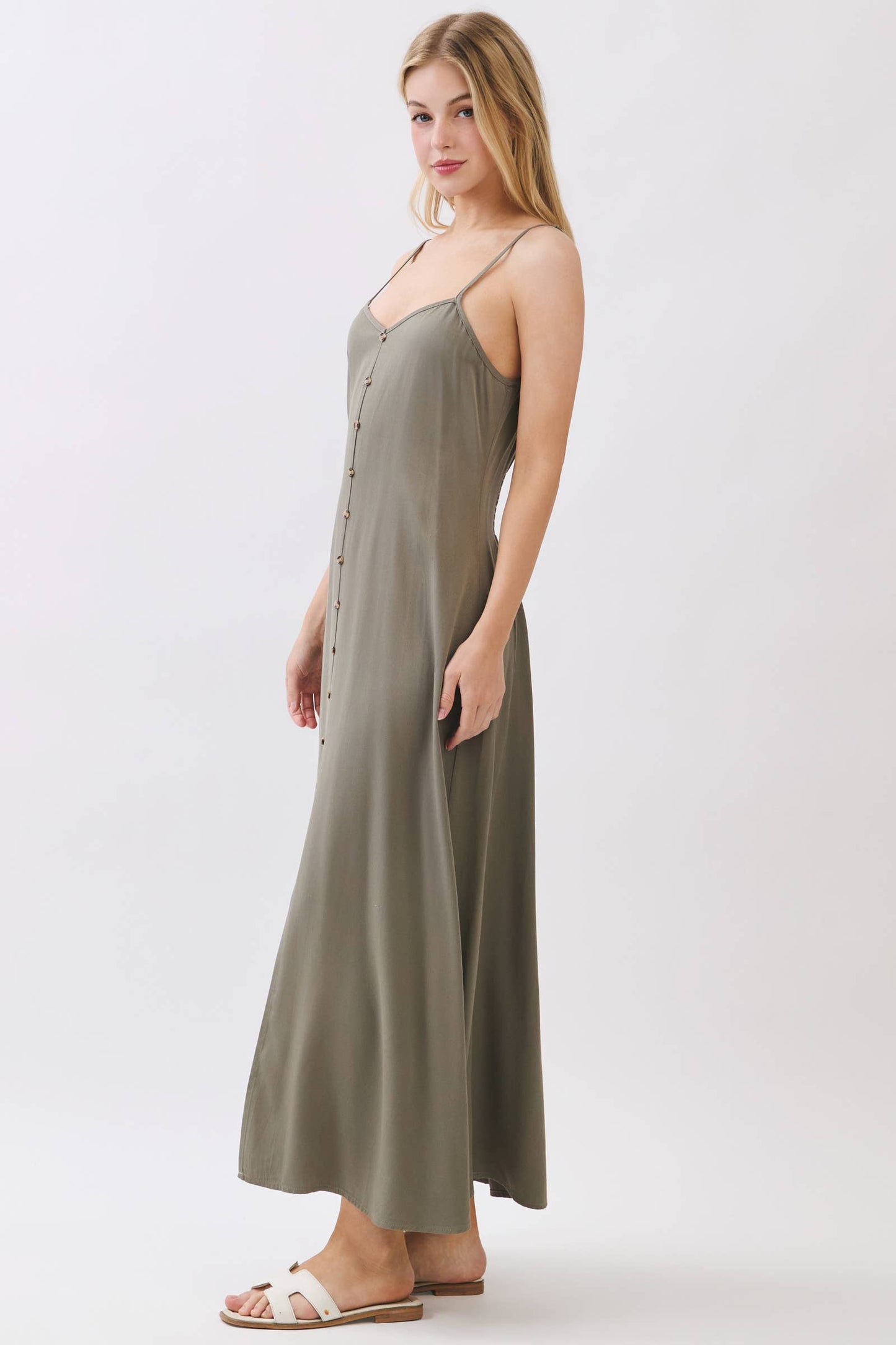 FLOWY DRESS WITH BUTTONED TRIM AND SLIT - VND40209E8