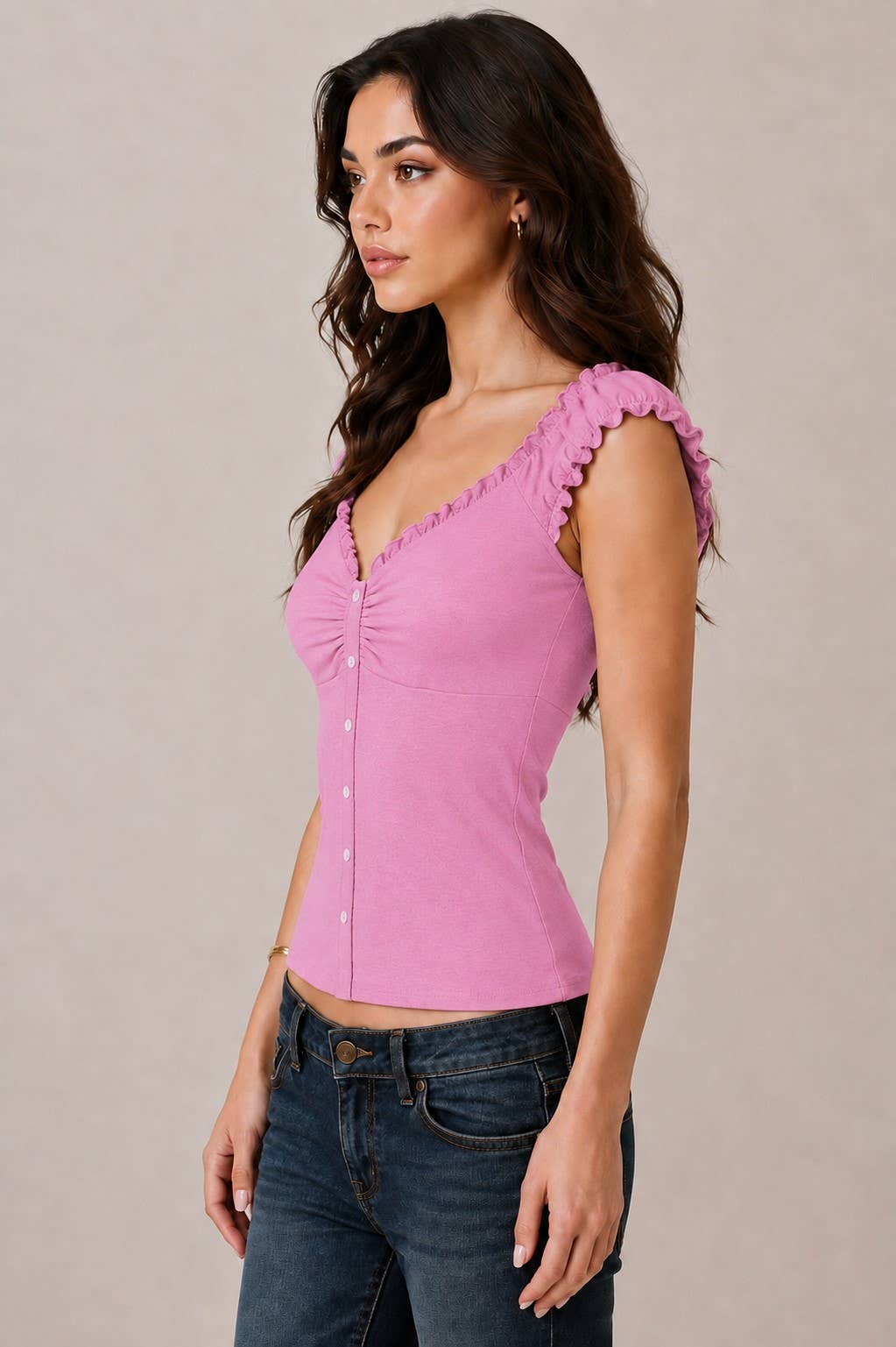 BUTTON DOWN FRIL DETAIL TANK TOP - Heart & Hips