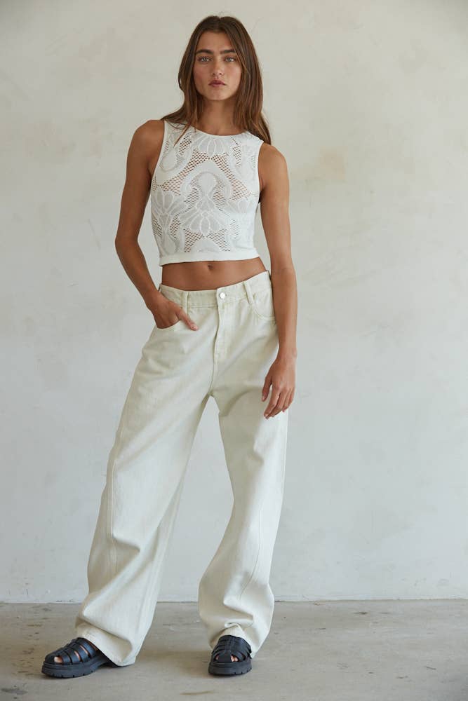 By Together - S1227N | Knit Seamless Jacquard Round Neck Tank Top