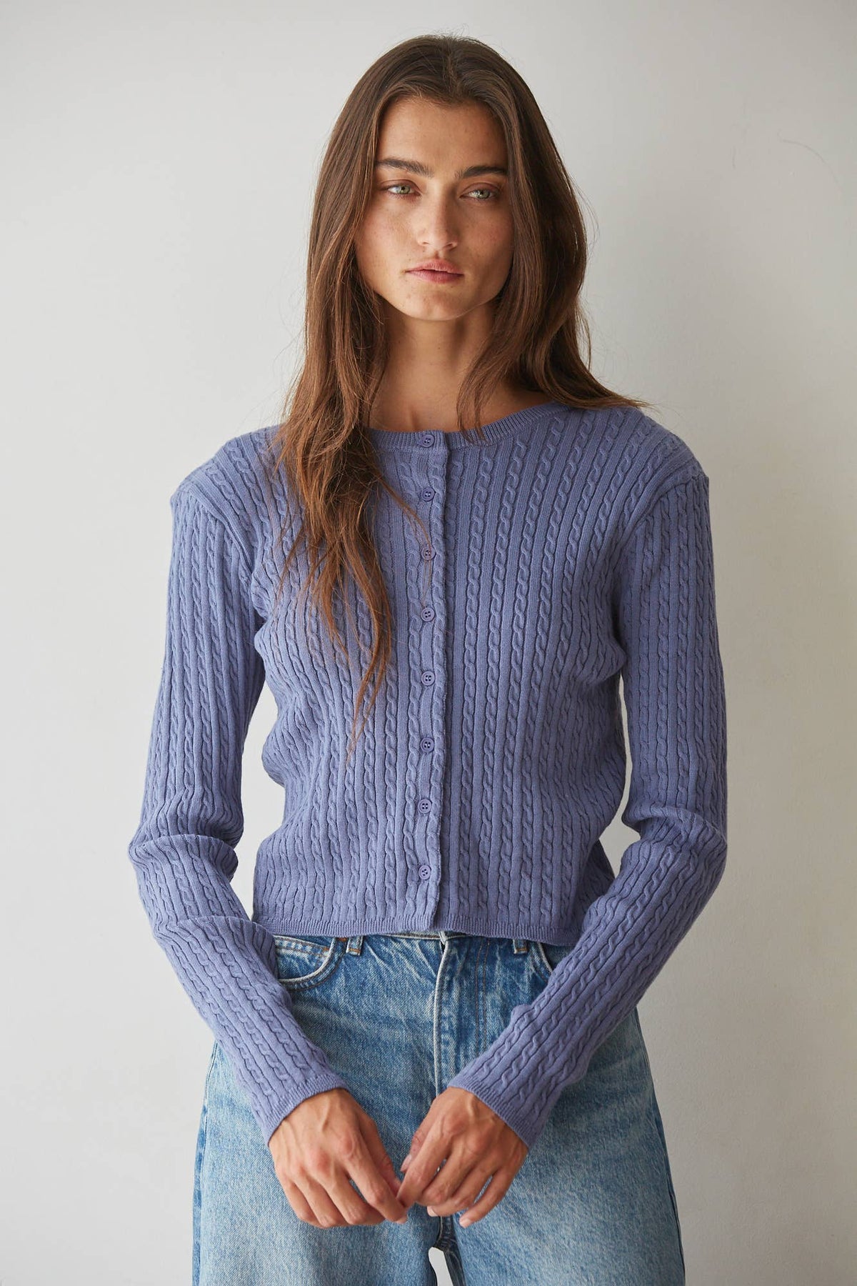 Knit Cable Sweater Cotton Button Down Cardigan Top - By Together