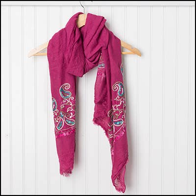 Chloe & Lex - Embroidered Floral Cotton Scarf – 18" x 68"