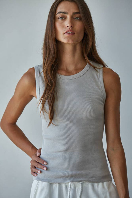 Knit Cotton Ribbed Round Neck Sleeveless Tank Top - By together