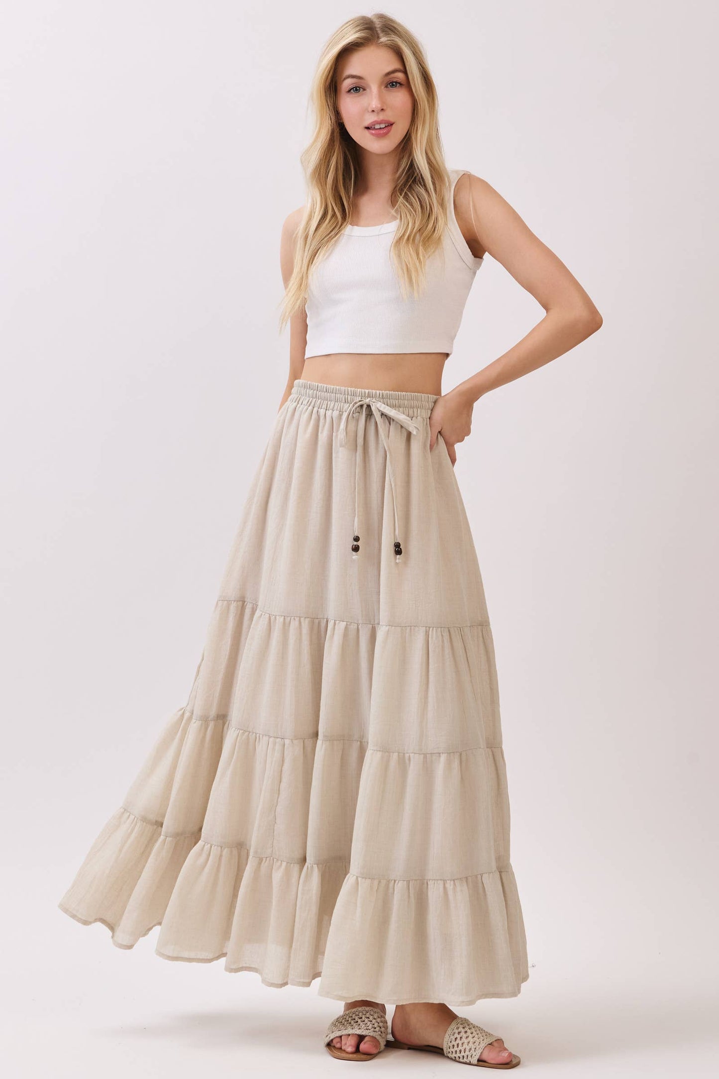 Tiered Coconut Tie Detail Maxi Skirt - Final Touch
