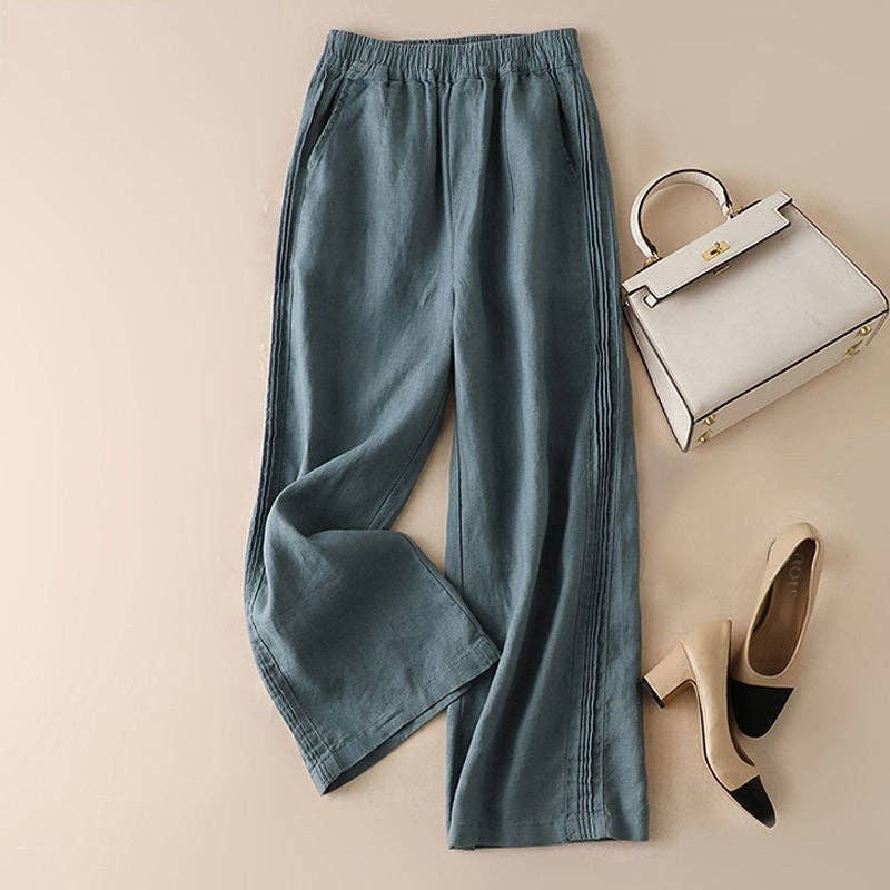 Cotton Linen Wide-Leg New Style High-Waisted Thin Straight Casual Pants - UZWS