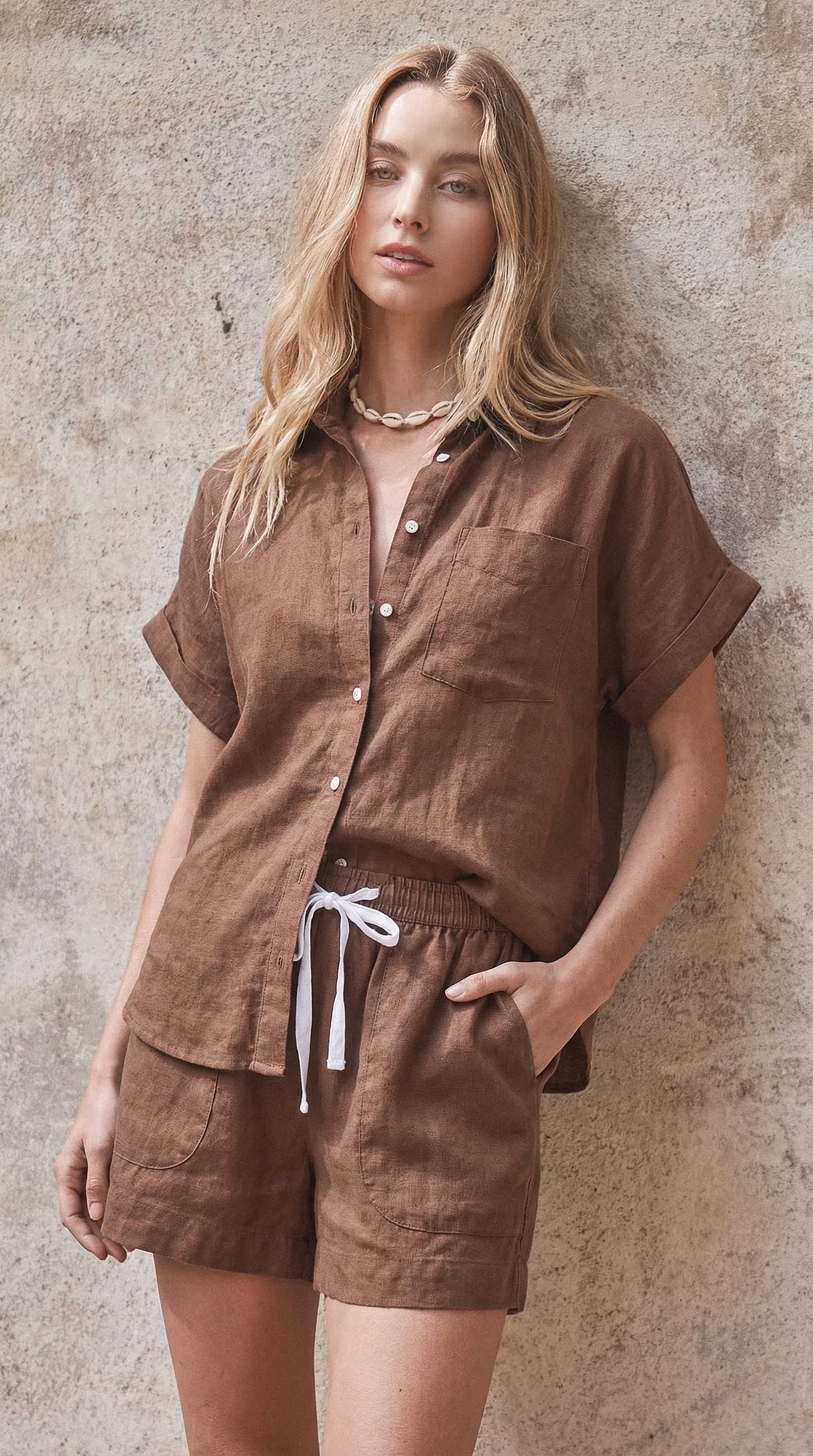 Urban Daizy - Striped Linen Short Sleeve Button-Down Shirt
