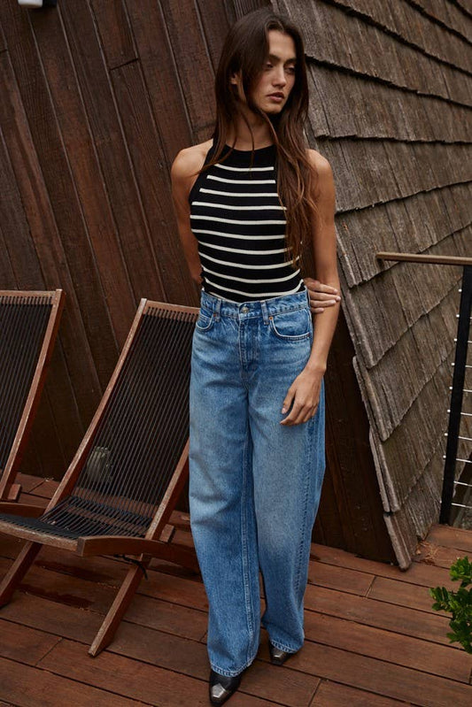By Together - W1651 | Knit Sweater Ribbed Striped Tank Top