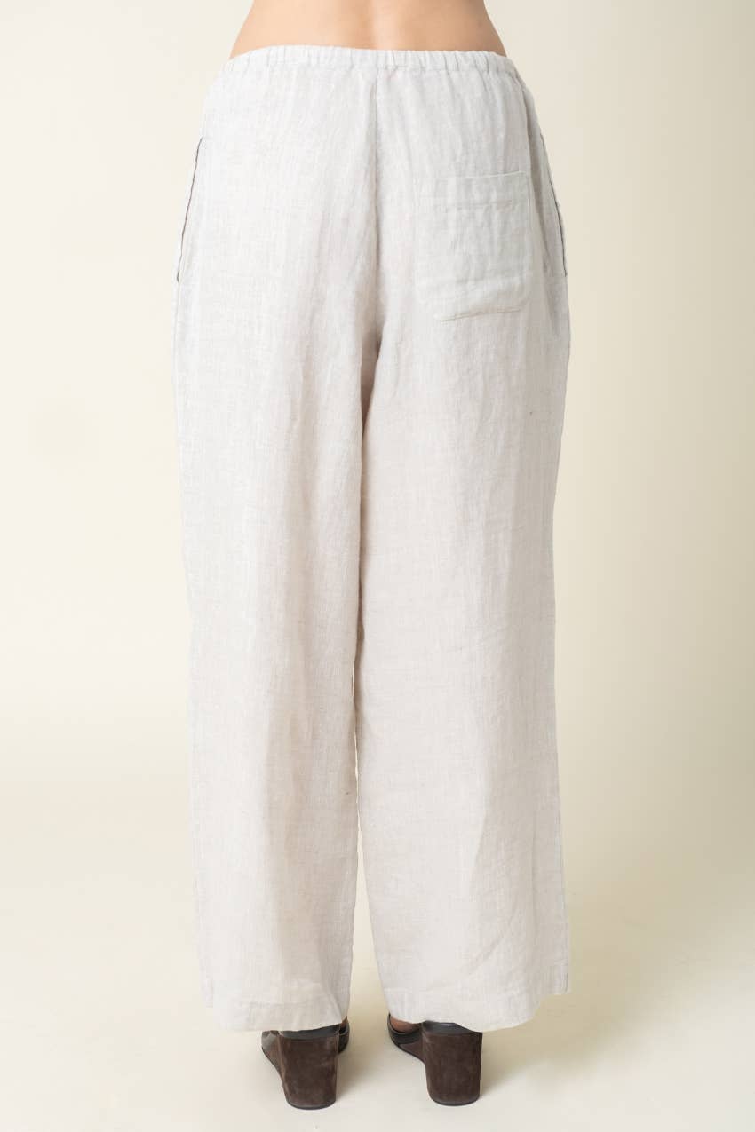 Millie Wide-Leg Drawstring Linen Pants - Olivaceous