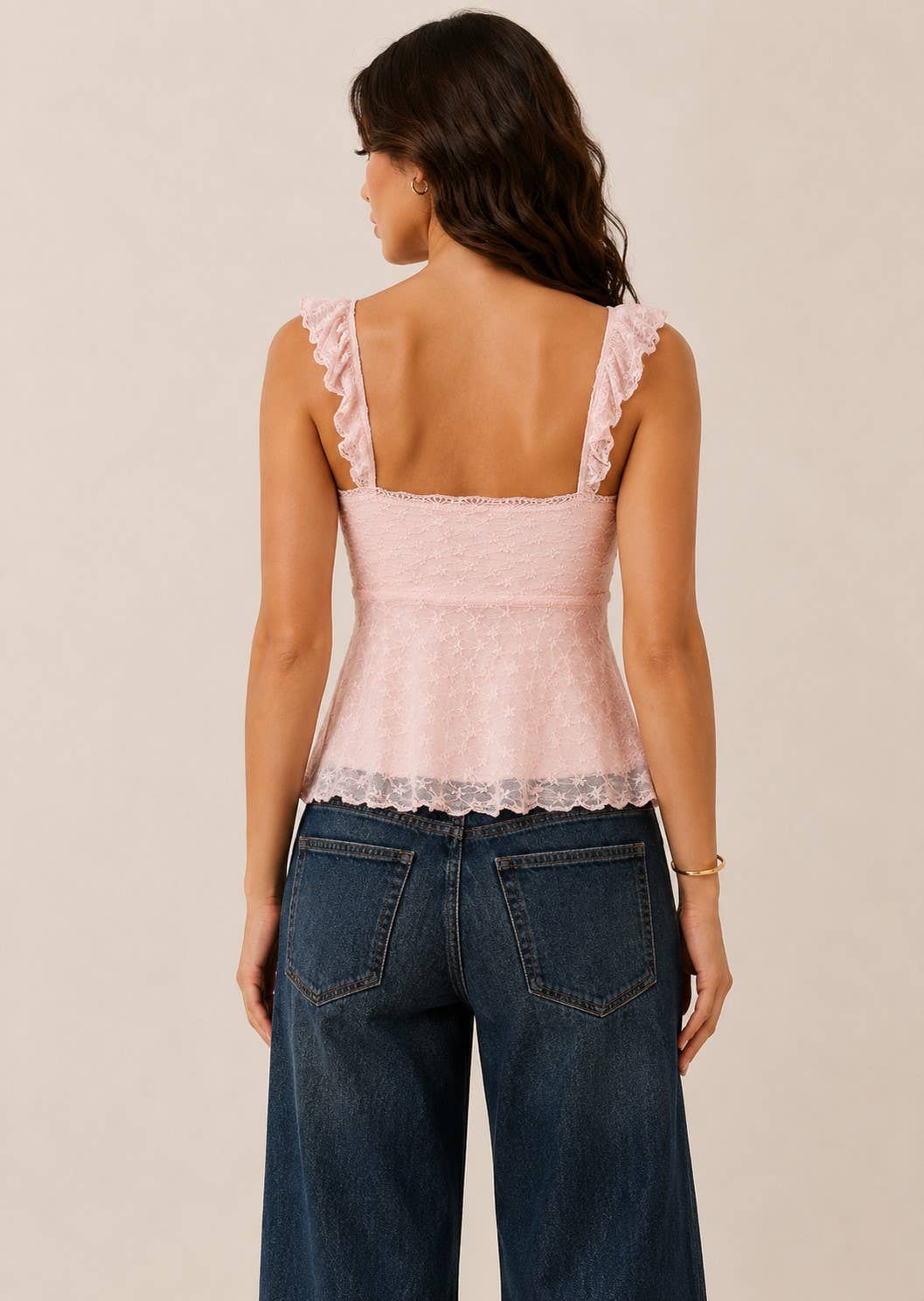 FLUTTER SLEEVE CIRCLE LACE TRIMMED BRA PADDED TOP - Heart & Hips