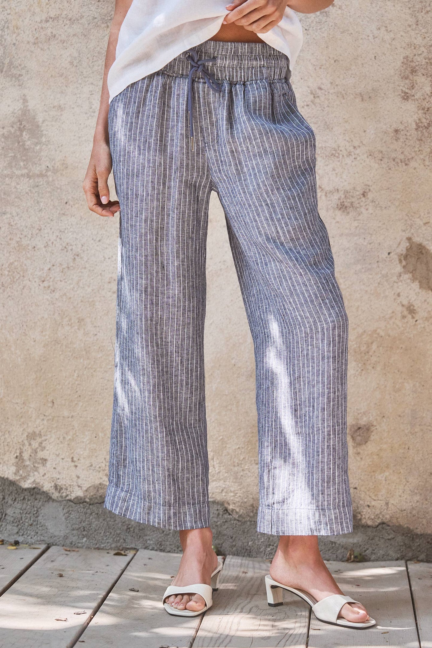 Urban Daizy - Linen Wide-Leg Drawstring Pants
