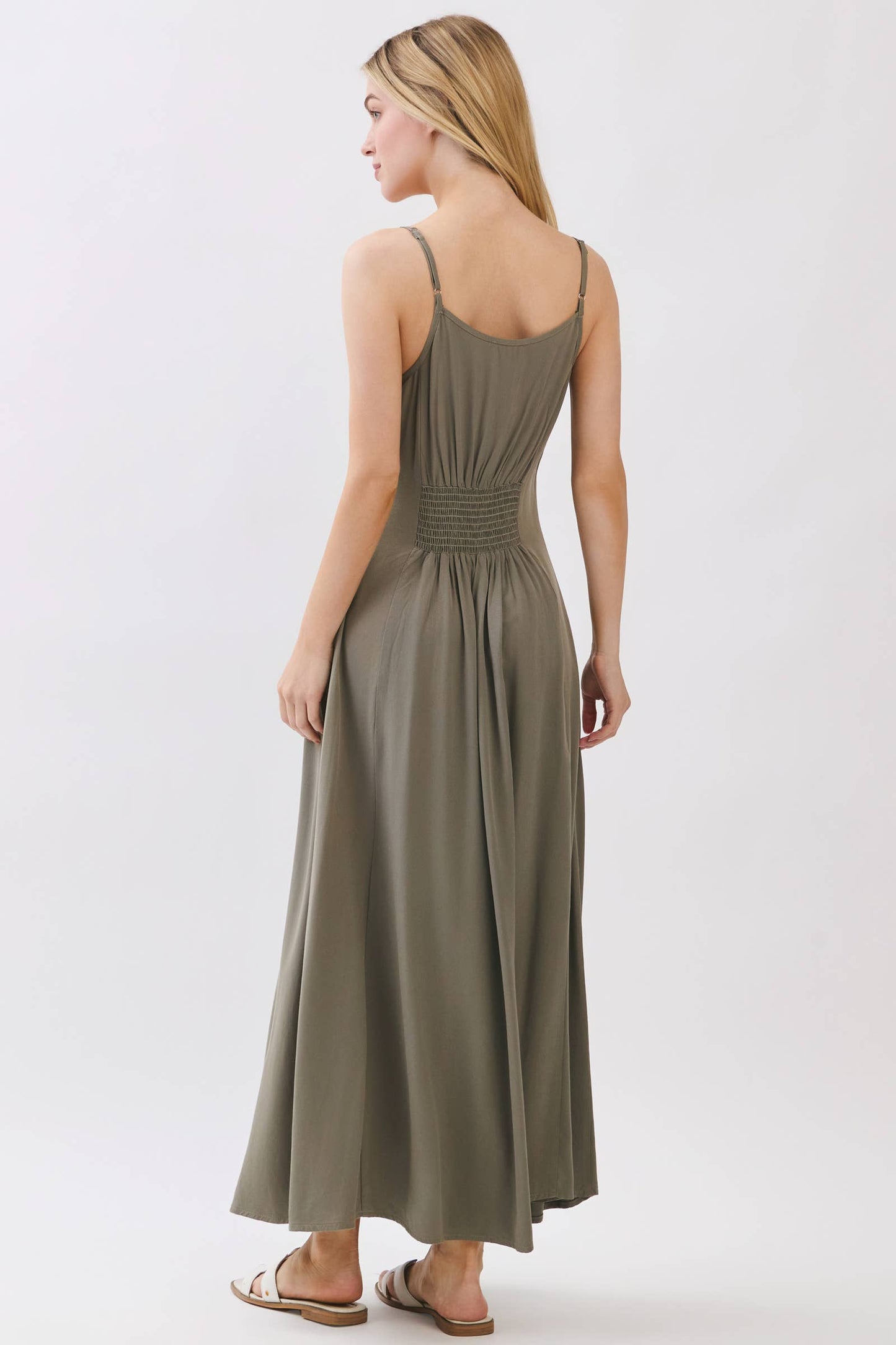 FLOWY DRESS WITH BUTTONED TRIM AND SLIT - VND40209E8