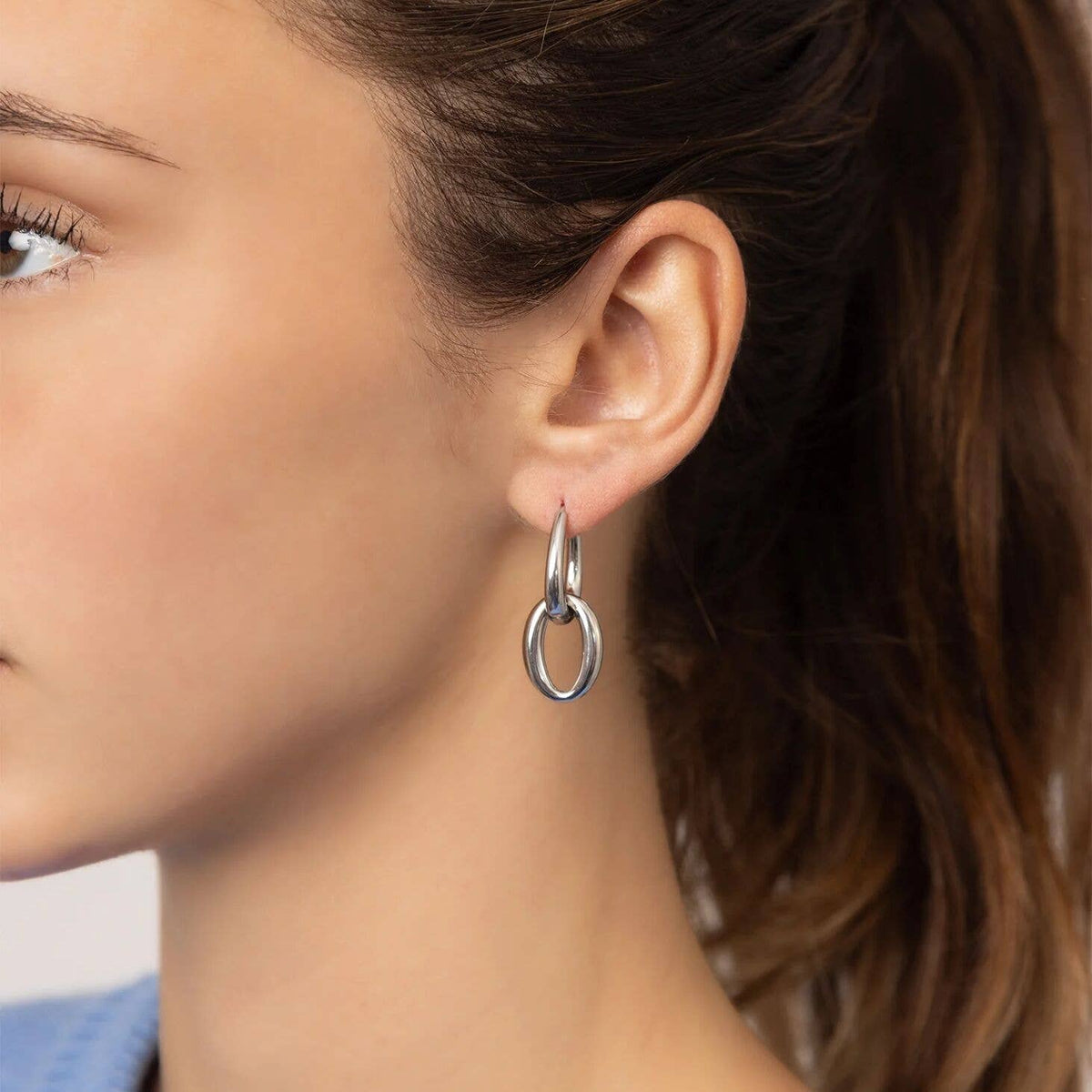 18K Gold PVD Stainless Steel Double Hoop Dangle Earrings - WJW