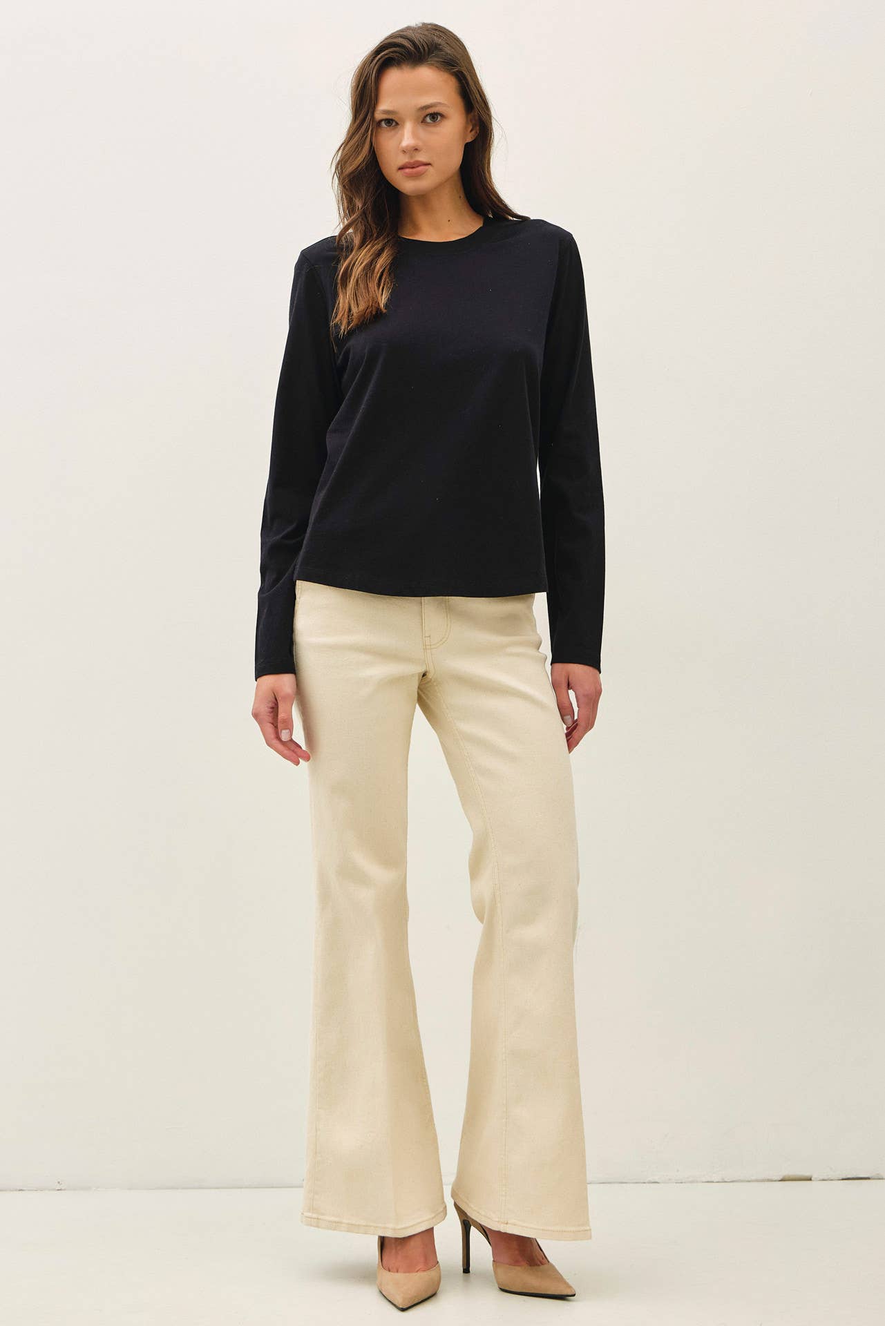 Be Cool - GARMENT WASHED COTTON LONG SLEEVE BASIC TOP