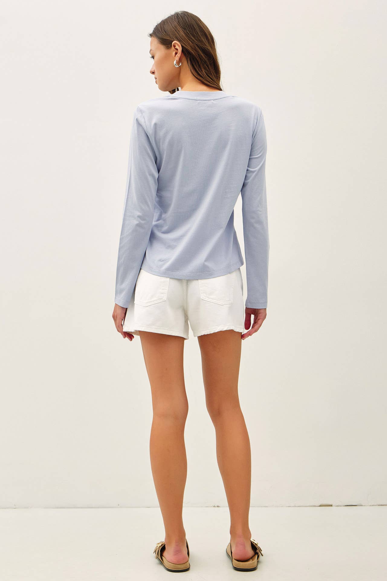 Be Cool - GARMENT WASHED COTTON LONG SLEEVE BASIC TOP