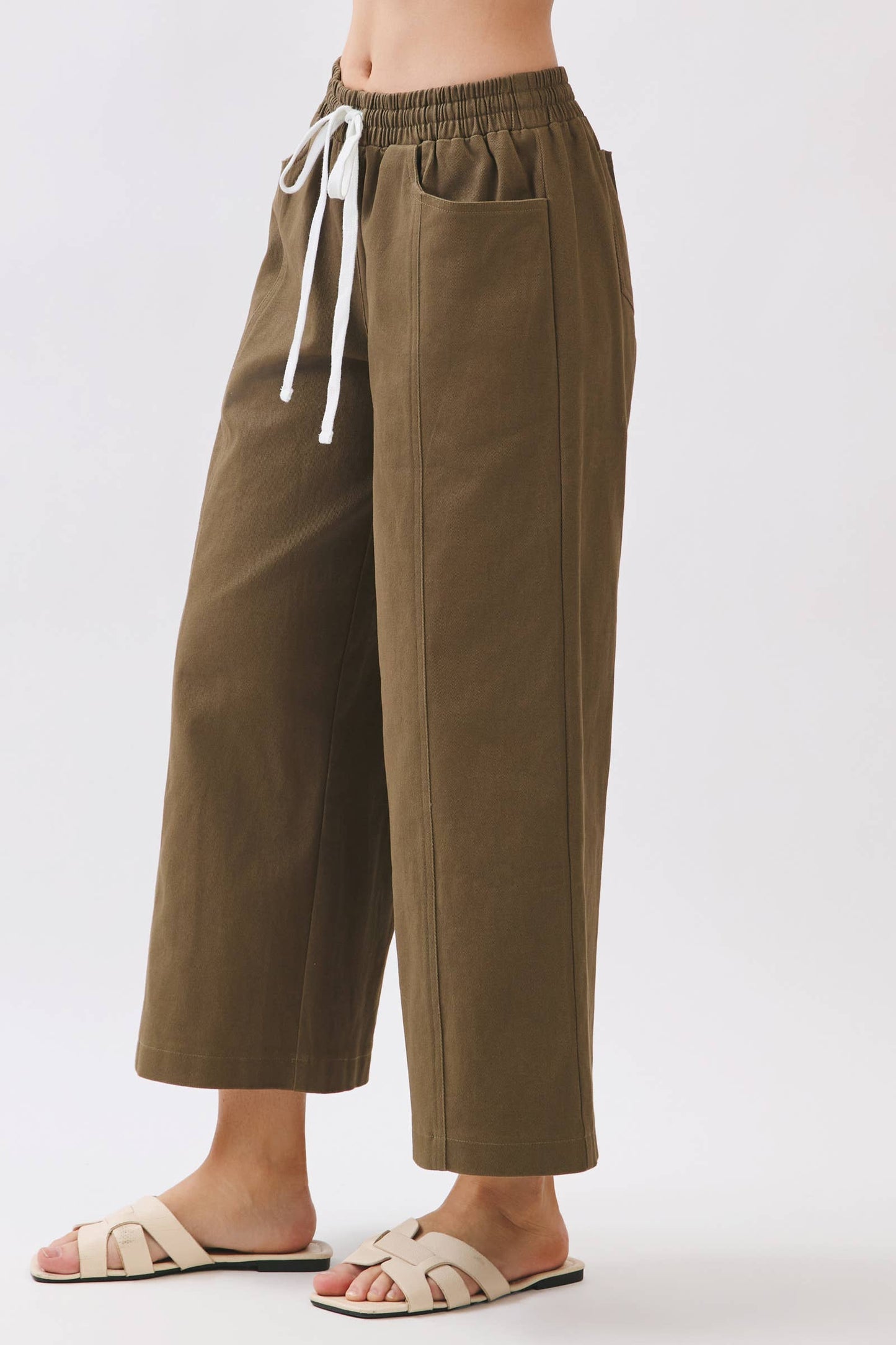 COTTON SPAN WIDE LEG PANTS - Final Touch