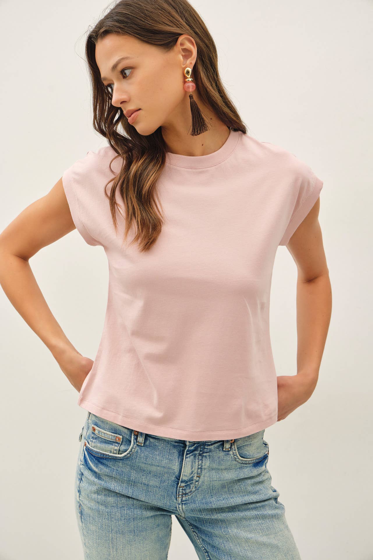 Be Cool - GARMENT DYED COTTON CAP SLEEVE CREW NECK