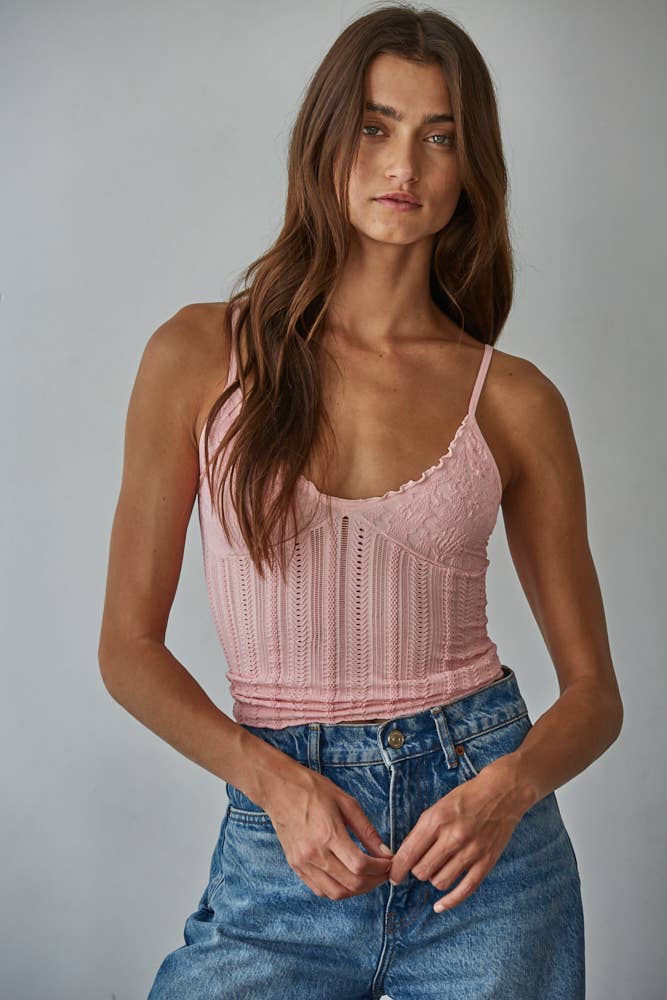 Knit Seamless Nylon Spandex Jacquard Pattern Top - By Together