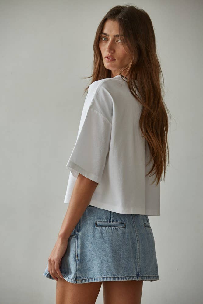 By Together - L8688 | Knit Cotton Crew Neck Drop Shoulder Short Sleeve Top