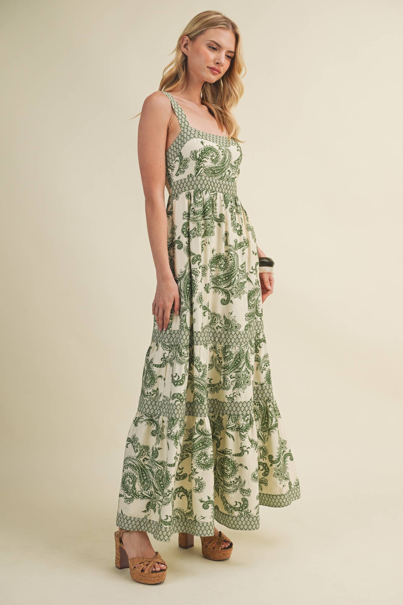 Mustard Seed - Banded Paisley Print Tiered Maxi Dress