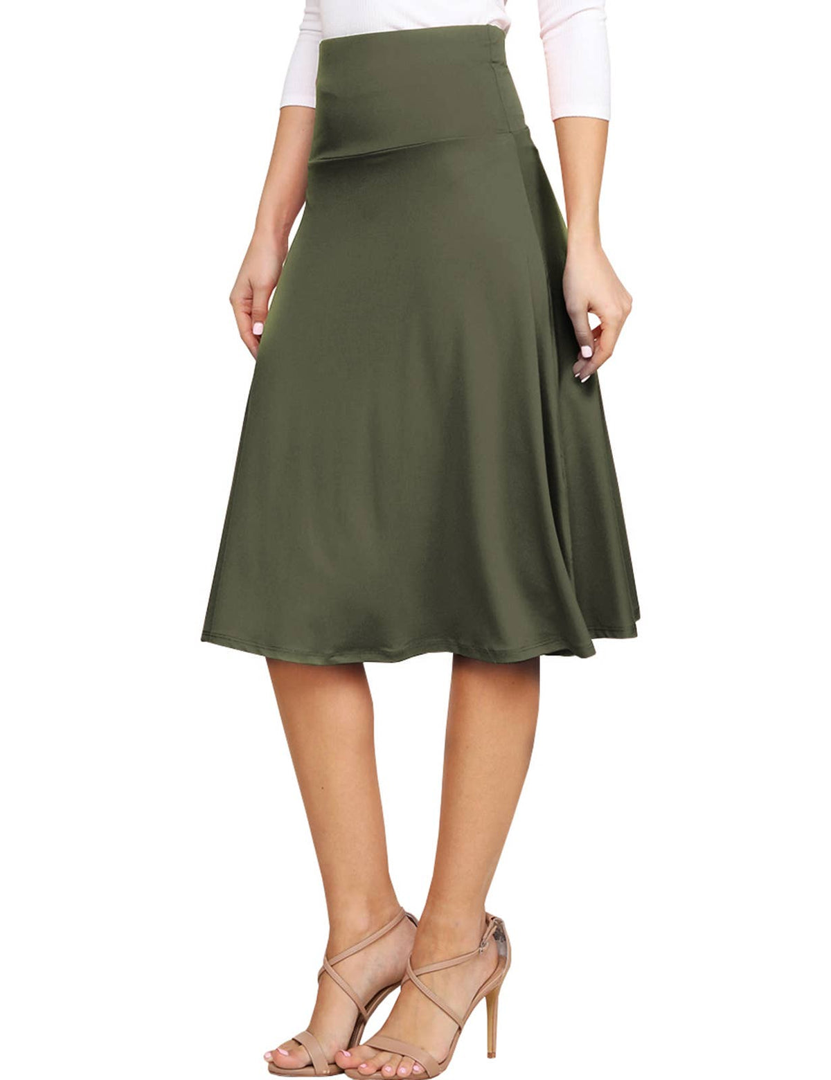 High Waist Elastic Flared Midi Skirt - NINEXIS