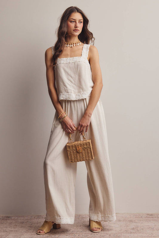 Embroidered Square-Neck Tank & Wide-Leg Pants Set FSET011