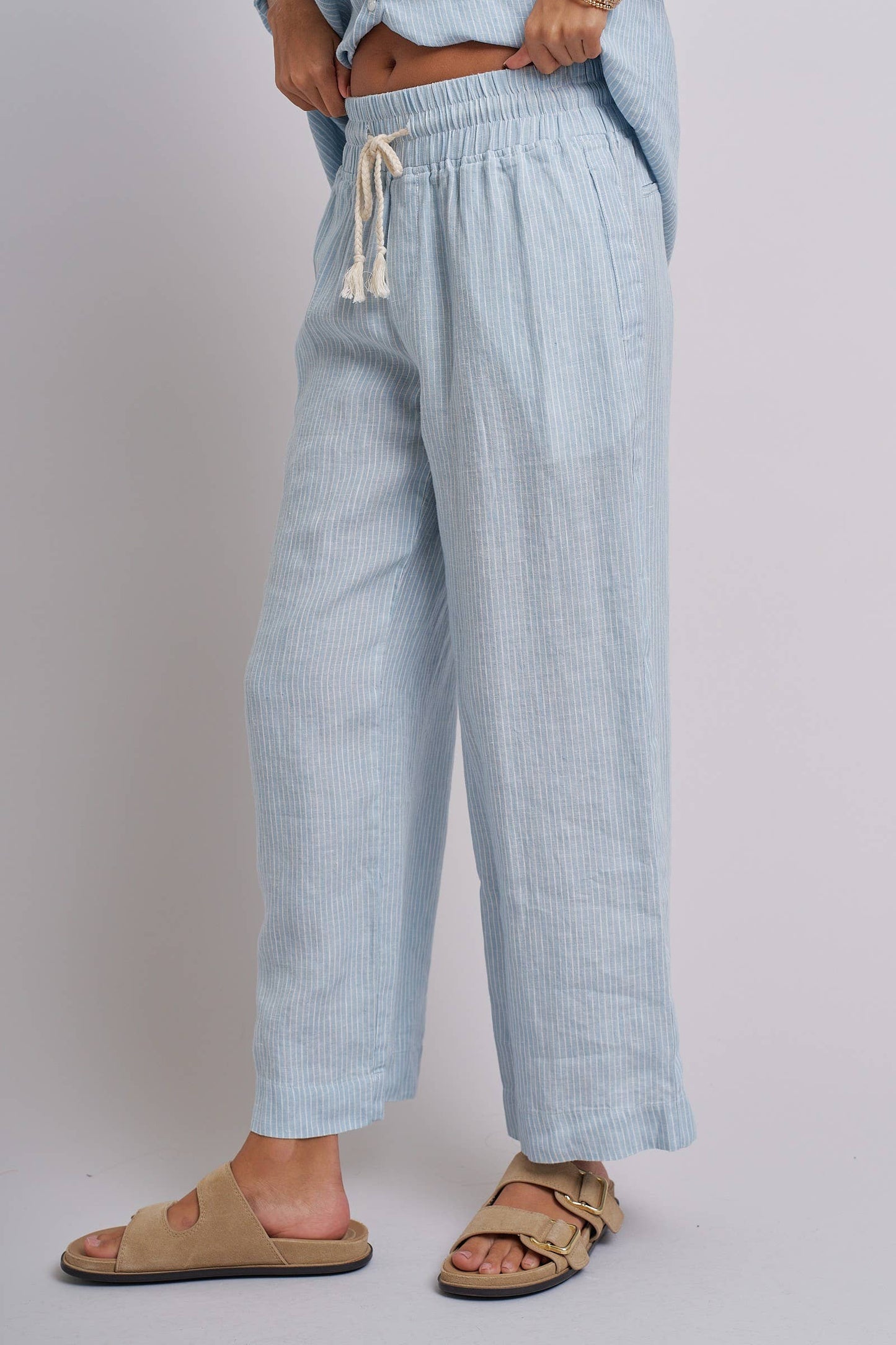 Urban Daizy - Linen Wide-Leg Drawstring Pants