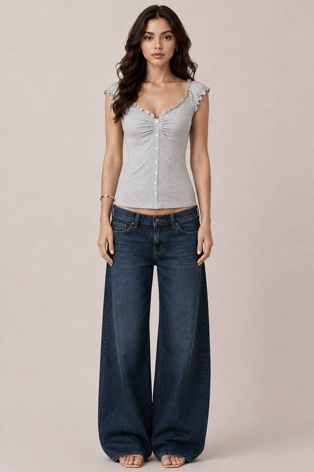 BUTTON DOWN FRIL DETAIL TANK TOP - Heart & Hips